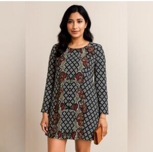 Xhiliration Elegant Geometric Patterned Dress Green Red Size Medium